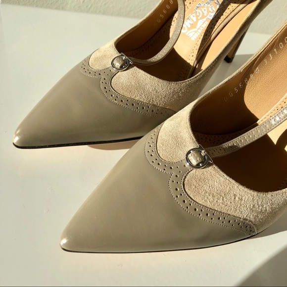 Salvatore Ferragamo beige suede lace heels womens - Picture 7 of 7
